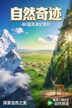 4K纪录片《自然奇迹》海报，展示壮观的自然景观与野生动物