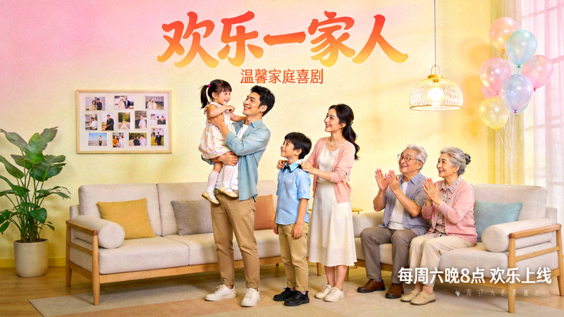 温馨家庭喜剧《欢乐一家人》海报，展示家庭成员欢乐场景